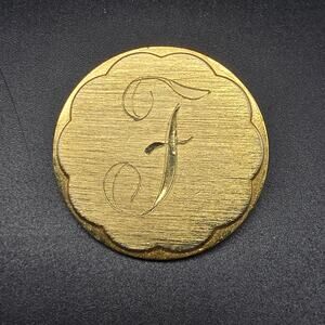 Vintage Letter F Initial Brooch Gold Tone Round Circle Costume Jewelry